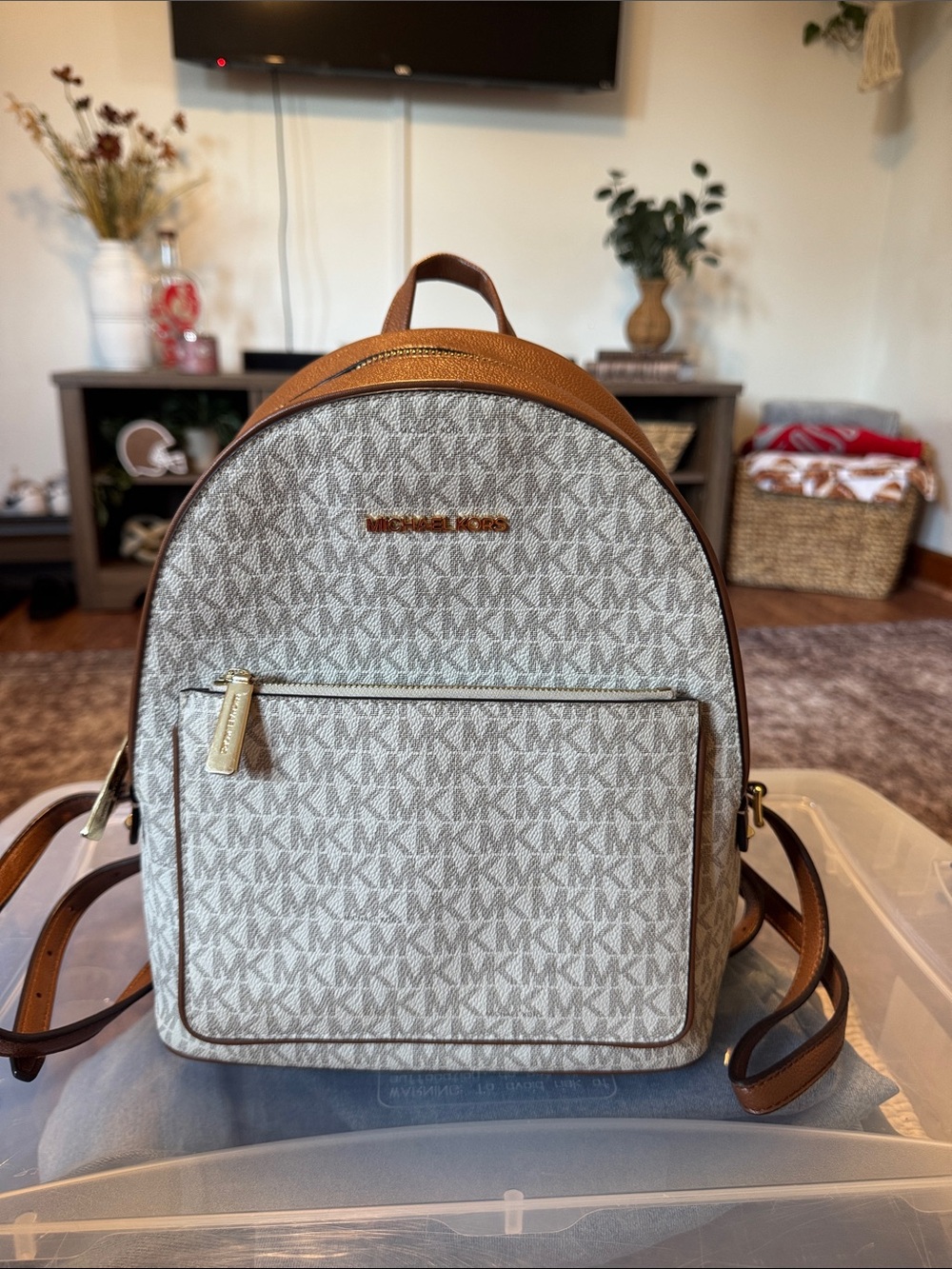 Michael Kors Mini Backpack in Vanilla and Acorn Trim